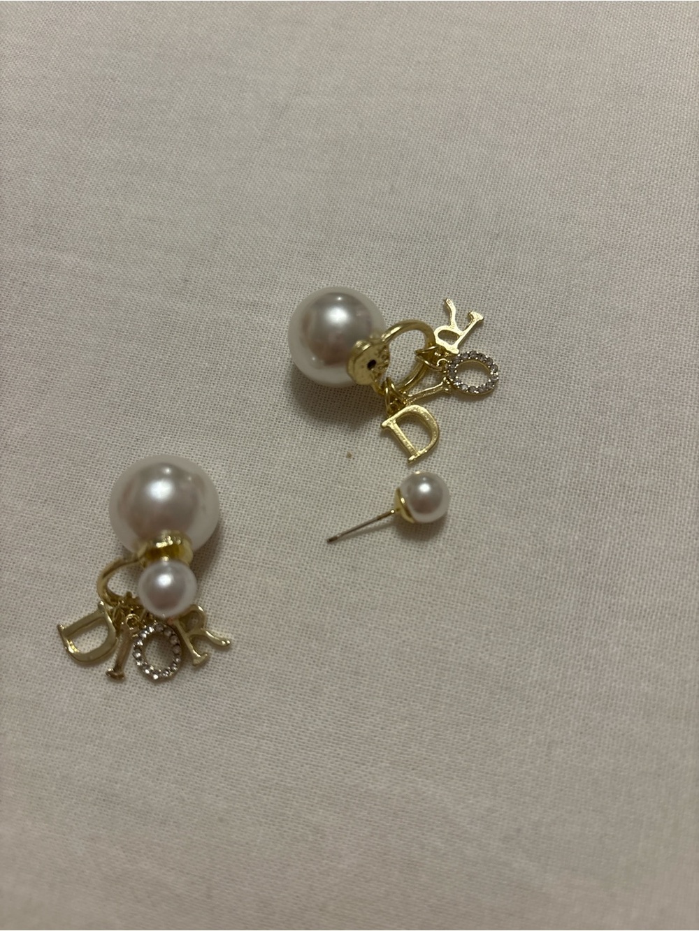 Pearl Drop Earrings with Gold Letter Charms
